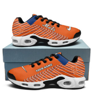 New York Mets Personalized Name Team Colors Jagged Lines Air Max Shoes Air Cushion Sneakers