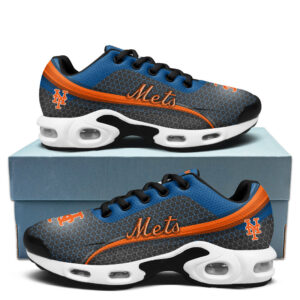 New York Mets Personalized Name Team Colors Wave Line Beehive Pattern Air Max Shoes Air Cushion Sneakers