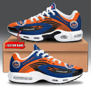 New York Mets Personalized Name Team Logo Mix Colors Wave Line Shoes Air Cushion Sneakers