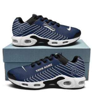 New York Yankees Personalized Name Team Colors Jagged Lines Air Max Shoes Air Cushion Sneakers