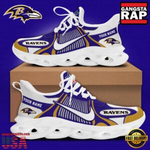 Personalized National Football League Baltimore Ravens Blue White Stripes Logo Clunky Air Max Shoes Air Cushion Sneakers