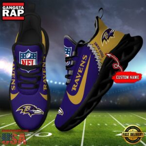 National Football League Custom Name Baltimore Ravens Football Team Design Max Soul Running Sneakers Shoes