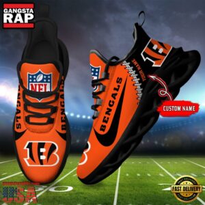 National Football League Custom Name Cincinnati Bengals Football Team Design Max Soul Running Sneakers Shoes