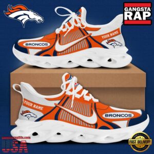 Personalized National Football League Denver Broncos Blue White Stripes Logo Clunky Air Max Shoes Air Cushion Sneakers