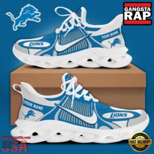 Personalized National Football League Detroit Lions Positional Villain Blue White Stripes Logo Clunky Air Max Shoes Air Cushion Sneakers