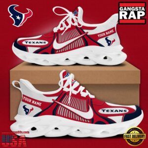 Personalized National Football League Houston Texans Blue White Stripes Logo Clunky Air Max Shoes Air Cushion Sneakers