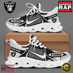 Personalized National Football League Las Vegas Raiders Blue White Stripes Logo Clunky Air Max Shoes Air Cushion Sneakers