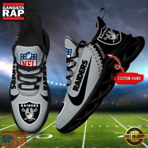 National Football League Custom Name Las Vegas Raiders Football Team Design Max Soul Running Sneakers Shoes