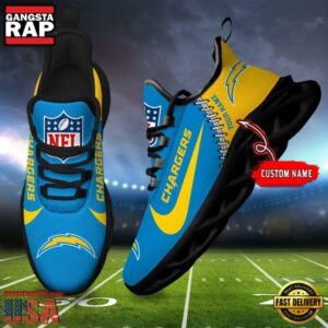 National Football League Custom Name Los Angeles Chargers Football Team Design Max Soul Running Sneakers Shoes
