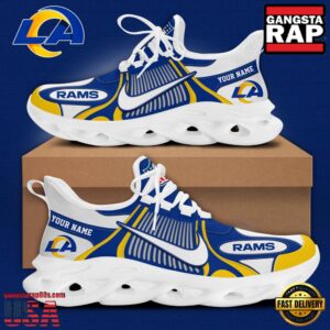 Personalized National Football League Los Angeles Rams Blue White Stripes Logo Clunky Air Max Shoes Air Cushion Sneakers