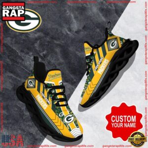 National Football League Custom Name Green Bay Packers Logo Air Max Shoes Air Cushion Sneakers