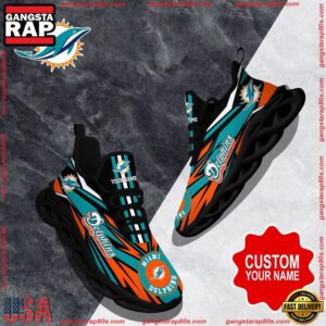 National Football League Custom Name Miami Dolphins Football Air Max Shoes Air Cushion Sneakers