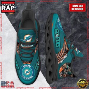 National Football League Custom Name Miami Dolphins Air Max Shoes Air Cushion Sneakers