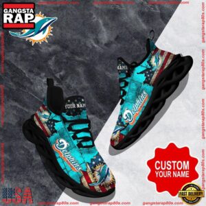 National Football League Custom Name Miami Dolphins Air Max Shoes Air Cushion Sneakers