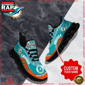 National Football League Custom Name Miami Dolphins Sport Football Air Max Shoes Air Cushion Sneakers