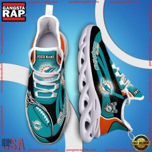 National Football League Custom Name Miami Dolphins White C Shoes Air Max Shoes Air Cushion Sneakers