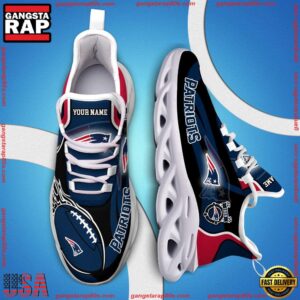 National Football League Custom Name New England Patriots White C Shoes Air Max Shoes Air Cushion Sneakers