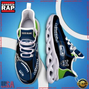National Football League Custom Name Seattle Seahawks White C Shoes Air Max Shoes Air Cushion Sneakers