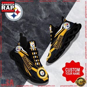 National Football League Custom Name Pittsburgh Steelers Football Air Max Shoes Air Cushion Sneakers