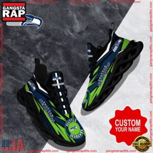National Football League Custom Name Seattle Seahawks Football Air Max Shoes Air Cushion Sneakers