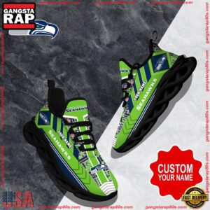 National Football League Custom Name Seattle Seahawks Logo Air Max Shoes Air Cushion Sneakers
