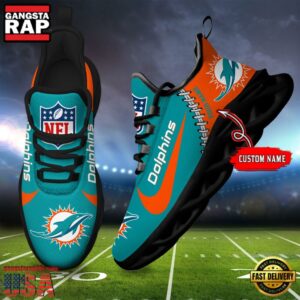 National Football League Custom Name Miami Dolphins Football Team Design Max Soul Running Sneakers Shoes