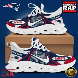 Personalized National Football League New England Patriots Blue White Stripes Logo Clunky Air Max Shoes Air Cushion Sneakers