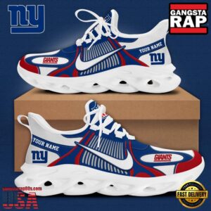 Personalized National Football League New York Giants Blue White Stripes Logo Clunky Air Max Shoes Air Cushion Sneakers
