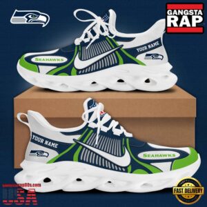 Personalized National Football League Seattle Seahawks Blue White Stripes Logo Clunky Air Max Shoes Air Cushion Sneakers
