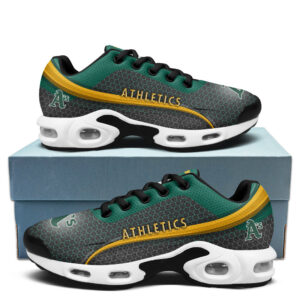 Oakland Athletics Personalized Name Team Colors Wave Line Beehive Pattern Air Max Shoes Air Cushion Sneakers