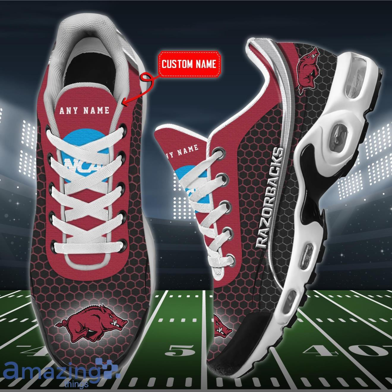 Personalized Arkansas Razorbacks Team Logo Hexagon Pattern Team Color Air Max Shoes Air Cushion Sneakers 1 Personalized Arkansas Razorbacks Team Logo Hexagon Pattern Team Color Air Max Shoes Air Cushion Sneakers