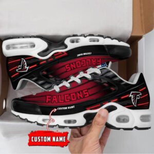 Personalized Atlanta Falcons Black And Team Color Stripes Black Air Max Shoes Air Cushion Sneakers