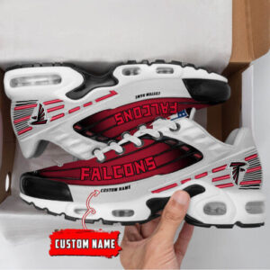 Personalized Atlanta Falcons Black And Team Color Stripes White Shoes Air Cushion Sneakers