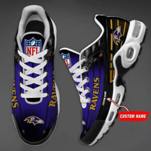 Personalized Baltimore Ravensblack And Team Color Stripes Black Air Max Shoes Air Cushion Sneakers