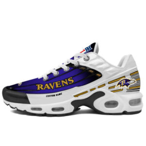 Personalized Baltimore Ravensblack And Team Color Stripes White Air Max Shoes Air Cushion Sneakers