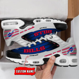 Personalized Buffalo Bills Black And Team Color Stripes White Shoes Air Cushion Sneakers