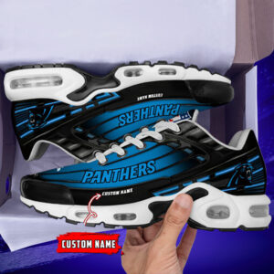 Personalized Carolina Panthersblack And Team Color Stripes Black Air Max Shoes Air Cushion Sneakers