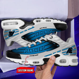 Personalized Carolina Panthersblack And Team Color Stripes White Air Max Shoes Air Cushion Sneakers