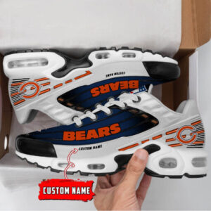 Personalized Chicago Bears Black And Team Color Stripes White Air Max Shoes Air Cushion Sneakers