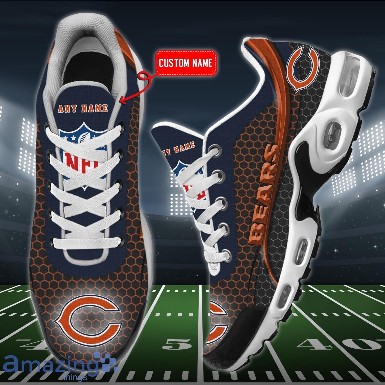 Personalized Chicago Bears Team Logo Hexagon Pattern Team Color Shoes Air Cushion Sneakers 1 Personalized Chicago Bears Team Logo Hexagon Pattern Team Color Shoes Air Cushion Sneakers