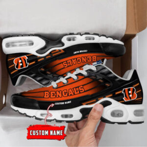 Personalized Cincinnati Bengals Black And Team Color Stripes Black Shoes Air Cushion Sneakers