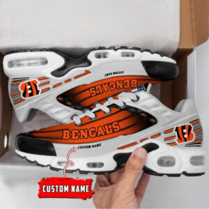 Personalized Cincinnati Bengals Black And Team Color Stripes White Air Max Shoes Air Cushion Sneakers