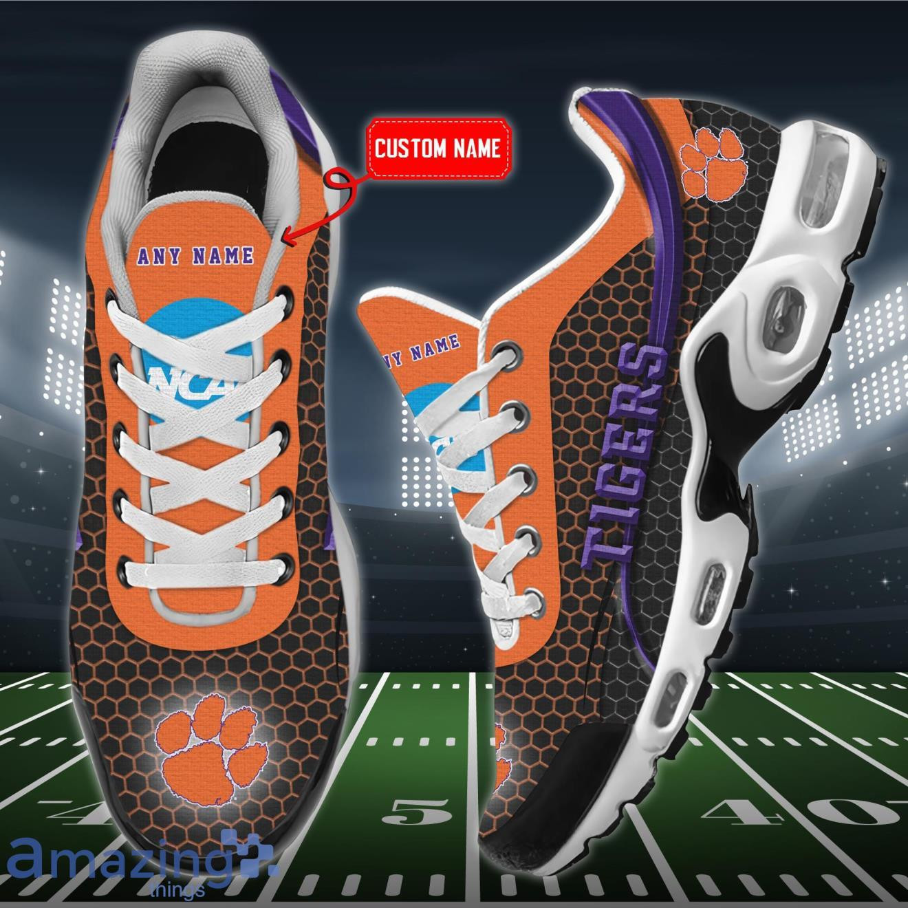 Personalized Clemson Tigers Team Logo Hexagon Pattern Team Color Shoes Air Cushion Sneakers 1 Personalized Clemson Tigers Team Logo Hexagon Pattern Team Color Shoes Air Cushion Sneakers
