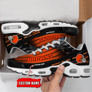 Personalized Cleveland Browns Black And Team Color Stripes Black Air Max Shoes Air Cushion Sneakers