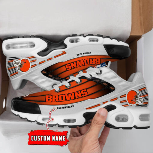 Personalized Cleveland Browns Black And Team Color Stripes White Shoes Air Cushion Sneakers 1 Personalized Cleveland Browns Black And Team Color Stripes White Shoes Air Cushion Sneakers