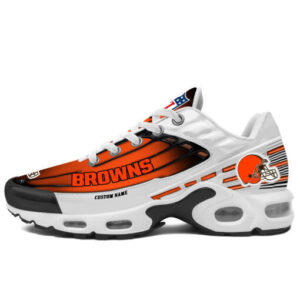 Personalized Cleveland Brownsblack And Team Color Stripes White Air Max Shoes Air Cushion Sneakers