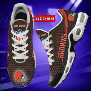 Personalized Cleveland Brownsteam Logo Hexagon Pattern Team Color Air Max Shoes Air Cushion Sneakers