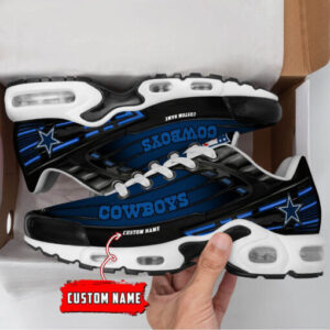 Personalized Dallas Cowboys Black And Team Color Stripes Black Shoes Air Cushion Sneakers