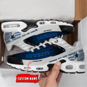 Personalized Dallas Cowboys Black And Team Color Stripes White Shoes Air Cushion Sneakers