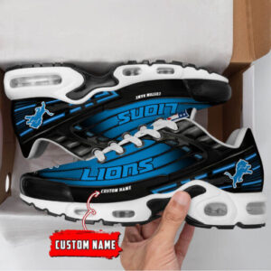 Personalized Detroit Lions Black And Team Color Stripes Black Shoes Air Cushion Sneakers